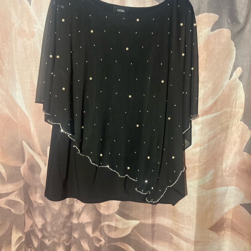 MSK Black and Gold Beaded Cape Top